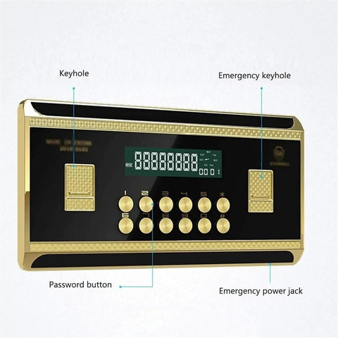 Digital Home Safe With Alarm and Password Lock, All Steel Security Safe for Bedroom control panel with keyhole and buttons