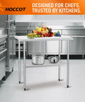 Front view of Stainless Steel Work Table For Food Prep And Heavy Duty Kitchen Station 24 By 36 Inches With Adjustable Undershelf Pro Grade Commercial Utility Table For Kitchen Garage And Outdoor BBQ in a professional kitchen setup.