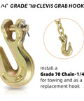 Tough As Nails 1/4 Inch Clevis Grab Hook For Rigging And Tow Pin Clevis Trailer Hook For Trucks And Flatbeds 3600 Lbs Working Load