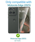 Motorola Edge 2025 smartphone front and back view, compatible with Two Pack 3D Screen Protector For Motorola Edge 2025 And Two Pack Camera Lens Tempered Glass Protector With 9H Hardness Anti Fingerprint No Air Bubbles Easy Installation Case Friendly.