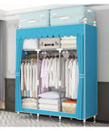 Heavy Duty Portable Wardrobe Closet Organizer Featuring Sturdy Steel Frame And Massive Hanging Space, showcasing clothes and bedding.