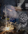Reversible Welding Cap With Elastic Band, Durable Protective Welders Hat For Heat Resistance in Black And White, shown with sparks.