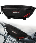 Waterproof Handlebar Tool Bag Made With PVC Tarpaulin For Dirt Bikes That Fits Sur Ron Segway Talaria Off Road Rides And Keeps Your Essentials Dry In Wet Weather Ready For Any Trail Or Wet Conditions, black handlebar bag on bike