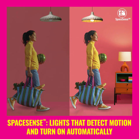 Smart 65W BR30 LED Light Bulbs That Connect to WiFi, E26 Smart Bulbs for Voice or App Control, Motion Activated With SpaceSense, 16 Million Colors, Matter Compatible, 2 Pack in ceiling fixture