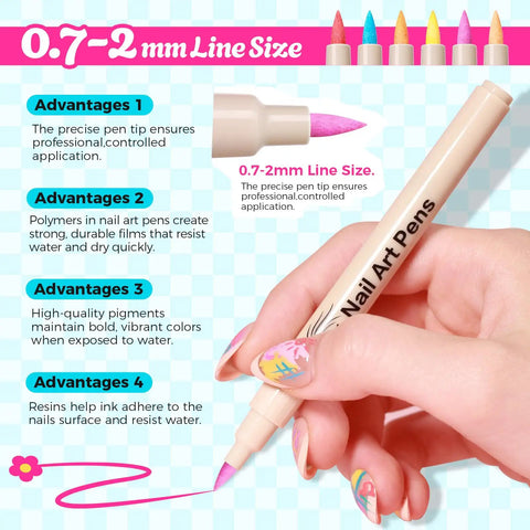 Dope 18 Color 3D Nail Art Pens Set With 0.7mm Tip for Nail Design showing pink line demonstration in hand