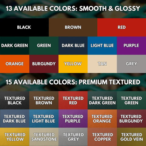 Color options for Heavy Duty Outdoor Garden Bench with smooth, glossy and premium textured finishes in various shades.