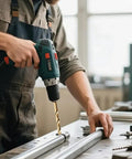 Person using 115 Piece Jobber Drill Bit Set Built With M35 High Speed Steel And 5 Percent Cobalt, 135 Degree Point on metal pipe