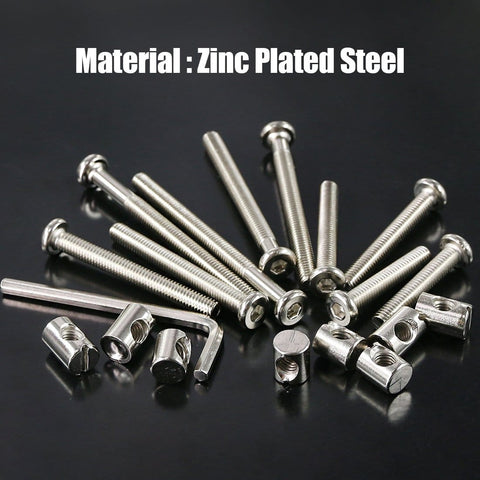100 Piece Crib Hardware Screw Kit With Nickel Plated M6 Hex Socket Head Screws, Barrel Nuts, Allen Wrench for Furniture Repairs