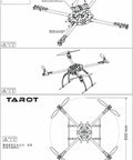 Diagram of Dope Carbon Fiber FPV Drone Frame Kit For DIY Quadcopters, 4-axis folding, 650mm wheelbase, CNC machined components