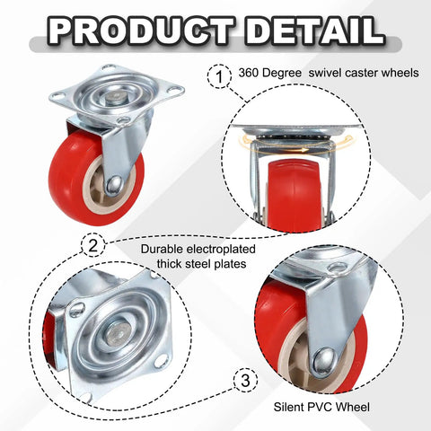 Product detail of 2-Inch Swivel Caster Wheels Pack With PVC Quiet Rolling Surfaces 360 Degree Plate Casters