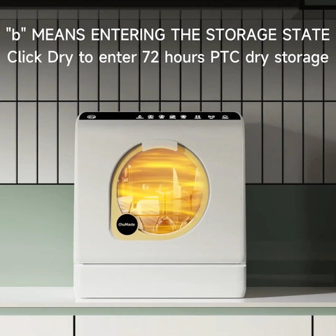 Portable Countertop Dishwasher With Integrated Water Tank And Quick Connect Faucet Five Wash Cycles Low Key Quiet Sound showing storage state indicator.