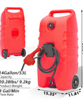 14 Gallon Gas Caddy With Transfer Pump And 10 Foot Hose Portable Fuel Tank For Lawn Mower Farm Boat And Home Use No Spill Brass Valves
