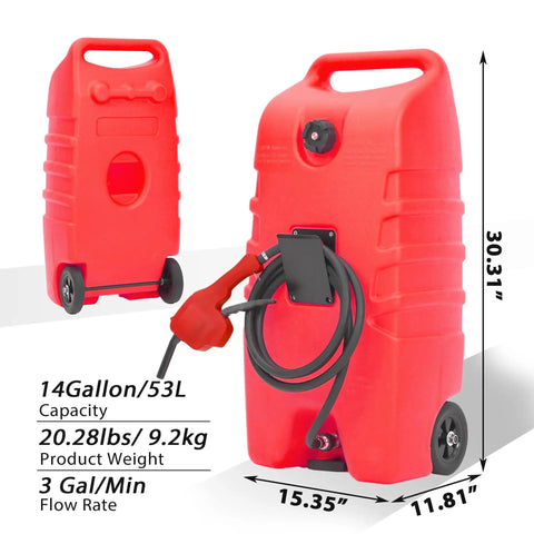 14 Gallon Gas Caddy With Transfer Pump And 10 Foot Hose Portable Fuel Tank For Lawn Mower Farm Boat And Home Use No Spill Brass Valves