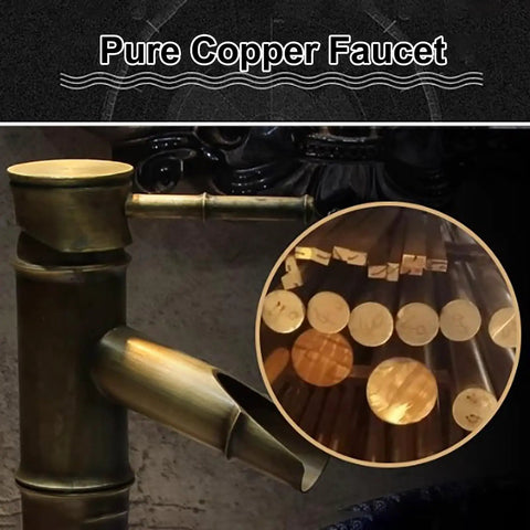 Close-up of a Pure Copper Faucet showcasing detailed craftsmanship and elegant design for a bathroom sink.