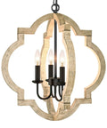 Cozy Farmhouse Orb Chandelier Four Light Rustic Pendant Ceiling Lights With Adjustable Wood Frame And Black Metal Sockets