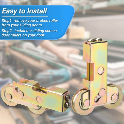4 Pack Sliding Door Rollers Replacement Kit One And One Quarter Inch Steel Ball Bearing Tandem Wheels for Patio Doors