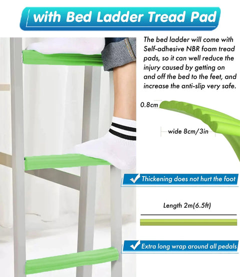 Sturdy Bunk Bed Ladder With Handrails For Kids And Seniors Adjustable From 3.8ft To 5.5ft with safety pads and anti-slip tread