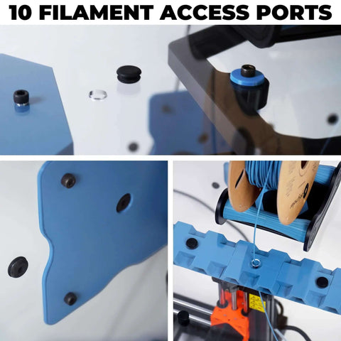 Enclosure Kit With LED Light For 3D Printers Made To Fit Bambu Lab A1 Mini Prusa MK4 Mini And Ikea Lack Table, showing filament ports