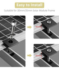 Image showing installation process for 10 Pack Aluminum T Shaped Solar Panel Center Clamps For 30mm And 35mm Rail Mounting Brackets.