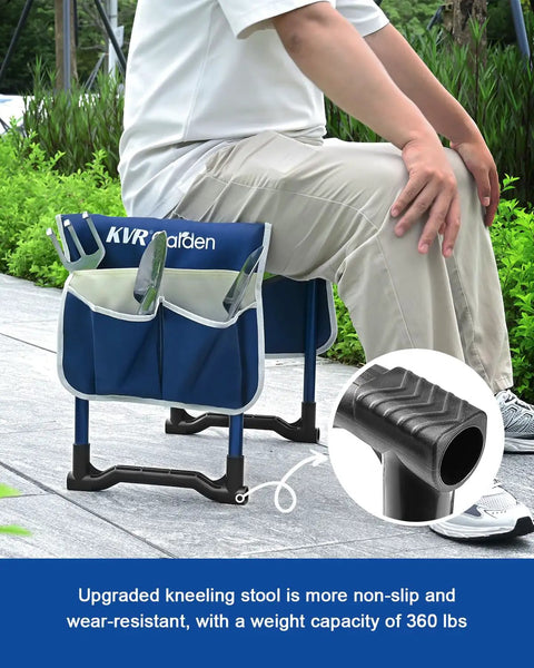Garden Kneeler And Seat Set 7 Piece Upgraded Heavy Duty Foldable Bench And Stool With 3 Aluminum Tools 2 Non Slip Pouches
