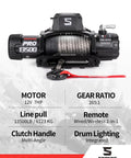 Pro Series 13500 Lb 12V Electric Winch With Synthetic Rope, 2 In 1 Wired And Wireless Remote, IP67 Waterproof, 7 HP Motor, Heavy Duty Recovery For Jeep SUV Truck And Trailer front view