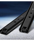 Heavy Duty Cold Rolled Steel Drawer Slides Two Section Butter Smooth Cabinet Tracks 12 Inch close-up view of black drawer slides.