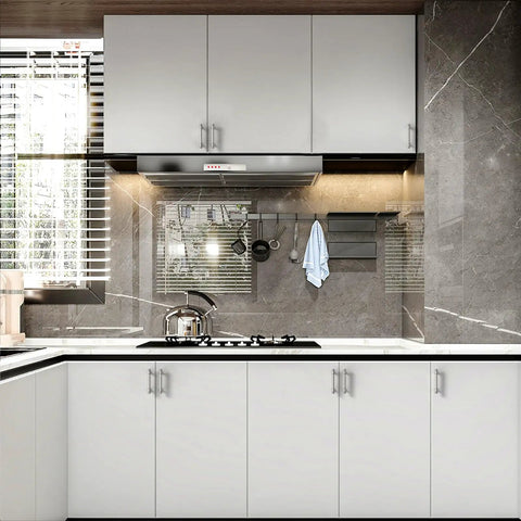 Modern kitchen with 10 Pack 3 Inch Brushed Satin Nickel Cabinet Pulls For Kitchen Cabinets And Drawers installed on white cabinets.