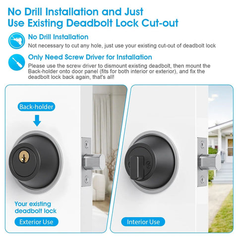 Round Deadbolt Lockout Device No Drill Install Protect Keyhole Toddler Proof Deadbolt Cover for Doors, matte silver finish on exterior door.