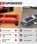 Heavy Duty Aluminum Alloy Door Hinge Jig And Lock Latch Installation Kit For Dead Simple Mortise Cutting and Dead Center Hole Drilling No Fuss Carpenter Tool Set comparison showing features and material.