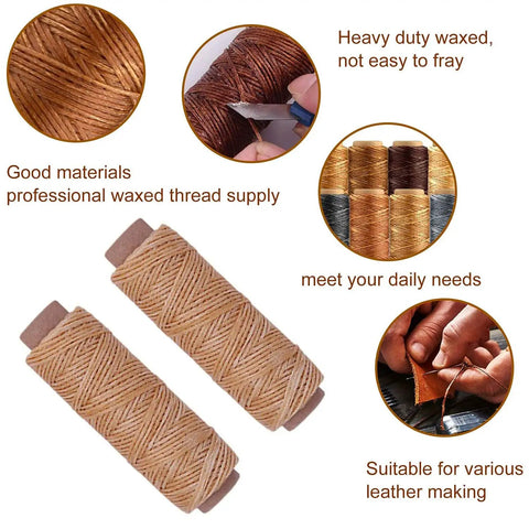 Close-up of waxed thread rolls from 11 Piece Bookbinding Starter Kit For DIY Crafts With Large-Eye Needles, Wood Handle Awl, Waxed Thread