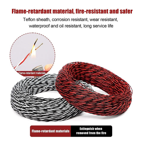 100 Ft Heavy Hitter Twisted Pair Wire Cable With Tinned Copper Cores And Fep Insulation 600V Rated, showing flame-retardant materials.