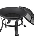 22 Inch Portable Fire Pit For Outdoor Wood Burning Steel Construction with Lightweight Grill and Mesh Lid