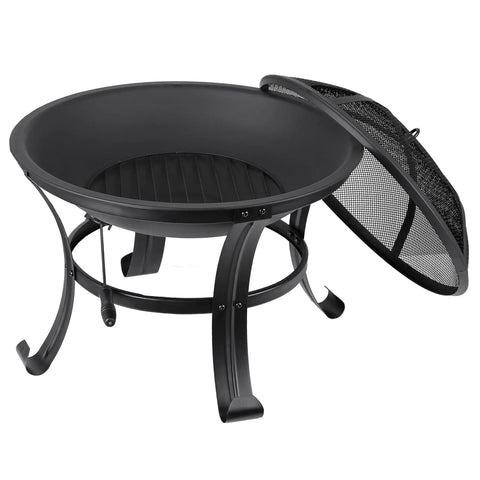 22 Inch Portable Fire Pit For Outdoor Wood Burning Steel Construction with Lightweight Grill and Mesh Lid