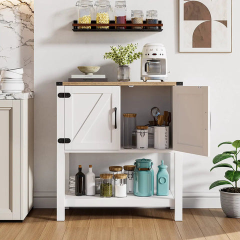 Dope White Console Table With Hidden Storage Cabinets For Entryway And Foyer, Farmhouse Style Sofa Table, Hallway Buffet Console, 31.5 L x 13.8 D x 34.65 H, Durable Wood Top, Scratch Resistant, Water Resistant, Easy Assembly