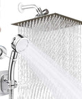 8 Inch High Pressure Rainfall Shower Head Set With Stainless Steel Finish Three Spray Settings Handheld On Off Shower 87 Inch Hose
