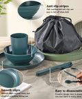 Camping Mess Kit For Two With Plates, Bowls, Cups, Utensils, And Carry Bag. Includes anti-slip plates, smooth edges, easy disassembly.
