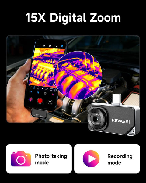 Type-C Thermal Camera For iPhone And Android Devices With 320x240 Resolution And 15x Digital Zoom, showing engine inspection.