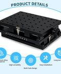 XY Axis Manual Stage With Precision Lead Screw Drive, anodized black sliding table, aluminum, 210x150mm, top view