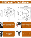 Diagram of 80 Quart Seafood Boiling Kit Outdoor Boil Pot with 100000 BTU Propane Burner and 10 PSI Regulator features.