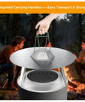 Heat Deflector For 19.5 Inch Bonfire Fire Pits With 304 Stainless Steel Diffuser shown with integrated handles, camping setting