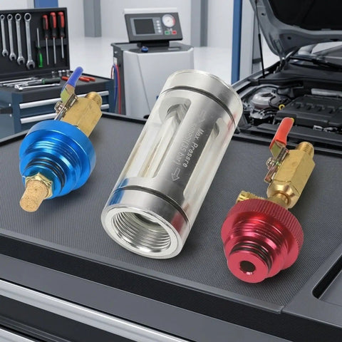 Fabuleta Auto Ac Refrigerant Oil Filter Kit With Clear Visual Inspection Tube, includes metal filter and fittings for easy installation.