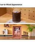 Straight Up Wood PLA Filament 1.75mm For 3D Printers With Realistic Maple Grain And Matte Finish in a tree trunk styled trash can.
