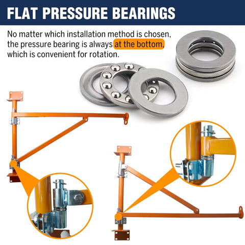 Flat pressure bearings for Heavy Duty Wall Mount Jib Crane With 660 Lb Capacity And 121 Cm Reach All Steel Construction.