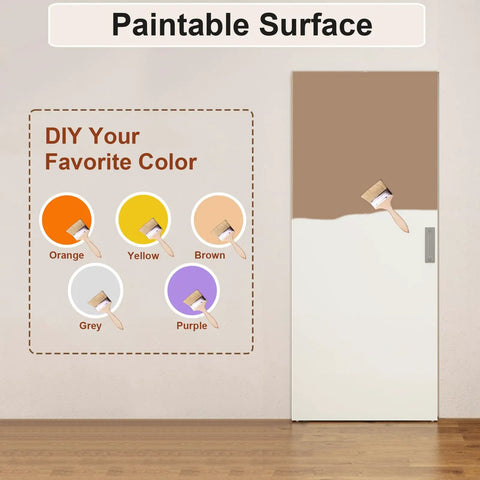 Concealed Sliding Barn Door 30 By 84 White Primed Flush Solid Core with paintable surface and soft close hardware shown.