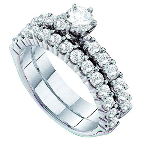 2.06 Carat Ctw Round Brilliant Diamond Engagement Ring Set Crafted With Sleek 14K White Gold showcasing the solitaire and band details.