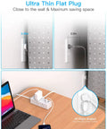 Ultra Flat Power Strip With 6 Outlets And 3 USB Ports No Surge Protection Slim 5 Ft Flat Cord Right Angle Plug Wall Mount Extender