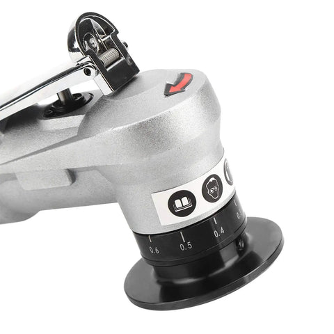 Close-up of Heavy Duty Handheld Pneumatic Chamfering Machine With A Nifty Swivel Tip for precise edge trimming and beveling.