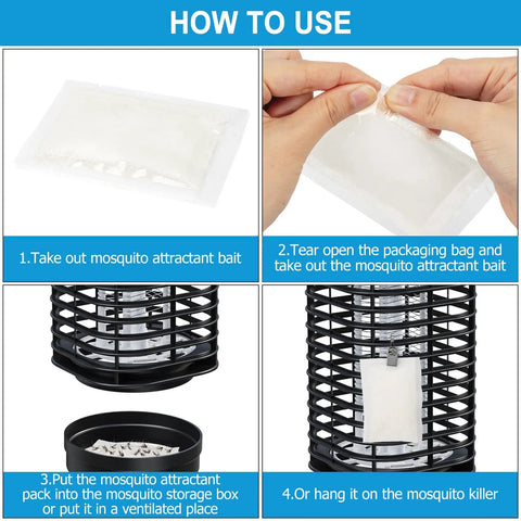 Instructions for using Four Pack Mosquito Attractant Bait Refills For Bug Zappers And Indoor Outdoor Traps Boost Catch Rates