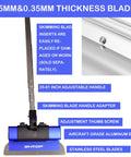 Pro Grade Skimming Blade Set For Drywall With Outer Case, adjustable handle, aluminum body, and stainless steel blades.