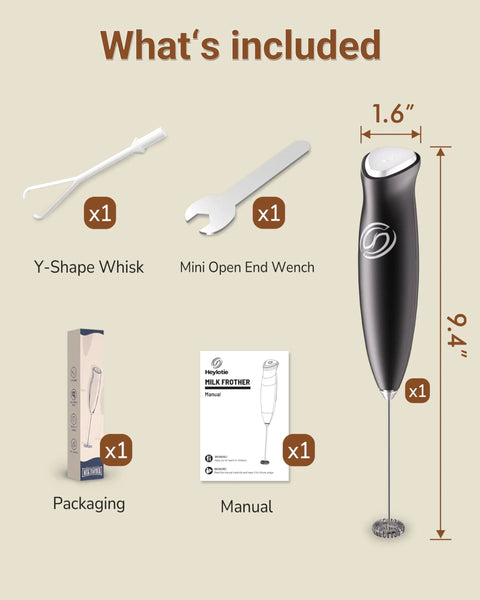 Handheld Milk Frother Wand With 2 Whisks, Electric Coffee Mixer For Creamy Foam, One-Press Operation, black tool, inclusions